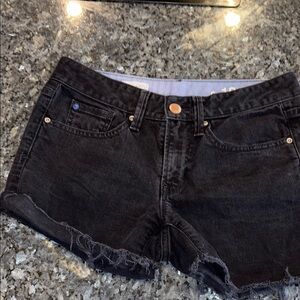 Black Jean Shorts with Frayed Hem and Raw Edges